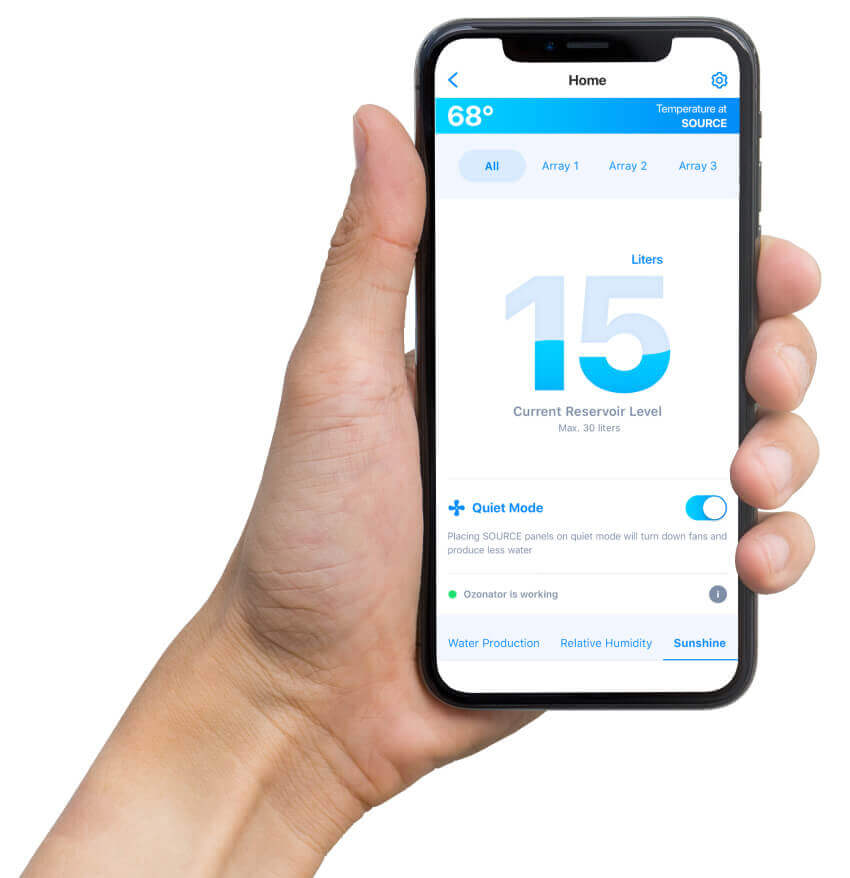 Hand Holding Phone with Source Water App